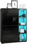 Vladon Highboard, Schwarz Hochglanz, Holzwerkstoff, 79x105.5x35.5 cm, Wohnzimmer,