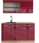 Vicco Singlek&uuml;che, Rot, Honigeiche, Holzwerkstoff, K&uuml;chenblock,Rechteckig,