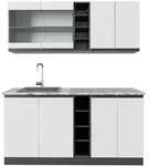 Vicco Singlek&uuml;che, Wei&szlig;, Anthrazit, Holzwerkstoff, K&uuml;chenblock,Rechteckig,