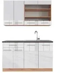 Vicco Singlek&uuml;che, Wei&szlig; Hochglanz, Honigeiche, Holzwerkstoff,