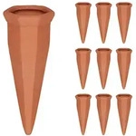 Relaxdays 10Xtonkegel, Hellbraun, Keramik, 5x13x4.5 cm, Gartenzubeh&ouml;r, Gartenpflege,