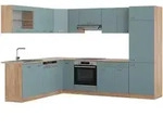 Vicco Eckk&uuml;che, Blaugrau, Honigeiche, Holzwerkstoff, L-Form,Formgebogen,
