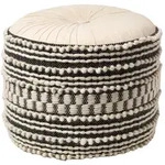 Homescapes Pouf, Schwarz, Textil, Grafikmuster, Rund, 50x40x50 cm, Wohnzimmer,