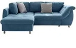 luma-home Ecksofa, Blau, Metall, 3-Sitzer, F&uuml;llung: Polyurethan (Pur), Ottomane
