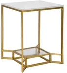Couchtisch, Wei&szlig;, Gold, Metall, Glas, Stein, 47x60x47 cm, Wohnzimmer,