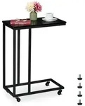 Relaxdays Beistelltisch, Schwarz, Metall, Holzwerkstoff, Kunststoff, 60x79x30 cm,