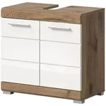 Inn.Furn Waschbeckenunterschrank, Wei&szlig; Hochglanz, Eiche, Kunststoff,...