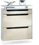 Vladon Schuhschrank, Creme, Schwarz, Holzwerkstoff, 89x96x23 cm, Garderobe,