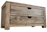 Massivmoebel24 Kommode, Grau, Holz, Echtholz,Sheesham, 2 F&auml;cher, 2 Schubladen,