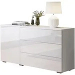 Mirjan24 Kommode, Wei&szlig;, Wei&szlig; Hochglanz, Holzwerkstoff, 3 Schubladen, 111x68x39 cm,