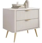 Mirjan24 Nachttisch, Beige, Metall, 2 Schubladen, 64x56x38 cm, Schlafzimmer,