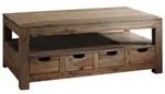 Massivmoebel24 Couchtisch, Grau, Holzwerkstoff, Sheesham, 4 Schubladen,...