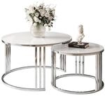 Lookway Couchtisch, Silber, Wei&szlig;, Glas, Rund, 70x48x70 cm, Wohnzimmer,