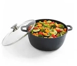 Relaxdays Schmortopf, Schwarz, Metall, Glas, 28x12.5x28 cm, Kochen, T&ouml;pfe,
