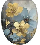 Sanilo Wc-Sitz, Blau, Holzwerkstoff, Baum/Pflanze/Natur, Oval, 37.7x5x48 cm,