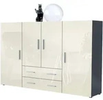 Vladon Highboard, Creme, Holzwerkstoff, 166x106x35 cm, Wohnzimmer, Kommoden &