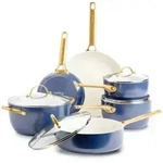 GreenPan Kochtopfset Padova Reserve, Wei&szlig;, Gold, Dunkelblau, Metall, Glas, 6-teilig,