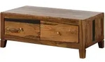 Massivmoebel24 Couchtisch, Dunkelbraun, Holz, Echtholz,Sheesham, 2 Schubladen,