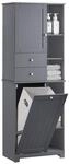 SoBuy Hochschrank, Grau, Holzwerkstoff, 60x170x37 cm, Badezimmer,