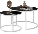 Lookway Couchtisch, Wei&szlig;, Schwarz, Holzwerkstoff, Rund, 70x47x70 cm,...