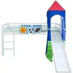 Homestyle4u Hochbett, Wei&szlig;, Blau, Holz, Kinder- & Jugendzimmer, Kinderm&ouml;bel,