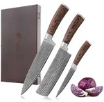 Wakoli Damastmesser, Braun, Holz, Metall, Nachbildung, Kochen, K&uuml;chenmesser,