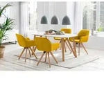 Mid.you Tischgruppe, Gelb, Natur, Wei&szlig;, Holz, Textil, Eiche, massiv, oval,