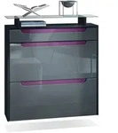 Vladon Schuhschrank, Grau, Brombeere, Holzwerkstoff, 89x96x23 cm, Garderobe,