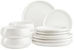 M&auml;ser Tafelservice Taya, Wei&szlig;, Keramik, 12-teilig, Gr&uuml;ner Punkt, Essen & Trinken,