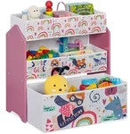 Relaxdays Kinderregal, Mehrfarbig, Holzwerkstoff, Kunststoff, Textil, 63x66x30 cm,