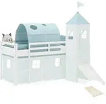 Homestyle4u Hochbett, Mintgr&uuml;n, Wei&szlig;, Textil, Kiefer, 90x200 cm, Kinder- &