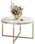 Lookway Couchtisch, Gold, Wei&szlig;, Holzwerkstoff, Rund, 70x45.6x70 cm, Wohnzimmer,