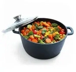 Relaxdays Schmortopf, Schwarz, Metall, Glas, 32x15x32 cm, Kochen, T&ouml;pfe,