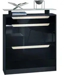 Vladon Schuhschrank, Schwarz Hochglanz, Holzwerkstoff, 89x104x23 cm, Garderobe,