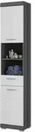 Inn.Furn Hochschrank, Wei&szlig; Hochglanz, Grau, Kunststoff, Nachbildung, Uni, 3...