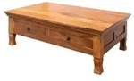 Massivmoebel24 Couchtisch, Braun, Holzwerkstoff, Akazie, 2 Schubladen, Rechteckig,