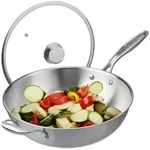 Relaxdays Edelstahl-Wok, Silber, Metall, Glas, 60x16x32 cm, Kochen, Pfannen, Woks