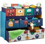 Relaxdays Kinderregal, Mehrfarbig, Holzwerkstoff, Metall, Textil, 92.5x70x30 cm,