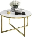 Lookway Couchtisch, Gold, Wei&szlig;, Glas, Rund, 70x44.4x70 cm, Wohnzimmer,