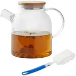 Relaxdays Teekanne, Transparent, Glas, Holz, Kunststoff, Kaffee & Tee, Kannen,