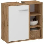 CARO-M&ouml;bel Waschbeckenunterschrank, Eiche Wotan, Wei&szlig;, Holzwerkstoff, Mode,