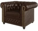 S-Style M&ouml;bel Chesterfield-Sessel, Braun, Textil, Echtholz,Birke, 1-Sitzer,