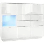 Vladon Highboard, Wei&szlig; Hochglanz, Holzwerkstoff, 153x123x37 cm, Wohnzimmer,...