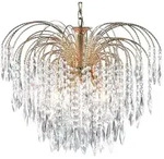 Searchlight Kristall-H&auml;ngeleuchte Waterfall, Gold, Metall, Glas, 98 cm, Lampen &