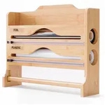 Relaxdays Wandrollenhalter, Hellbraun, Holz, Metall, Kunststoff, Bambus, 35x27x9 cm,