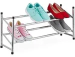 Relaxdays Schuhregal, Silber, Metall, Kunststoff, 115x36x23 cm, Garderobe,