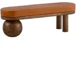 Livetastic Sitzbank, Braun, Holz, Echtleder, Ziegenleder, Mangoholz, massiv,