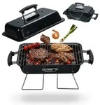 Relaxdays Tischgrill, Schwarz, Metall, Kunststoff, 56x36x30.5 cm, Grills &