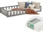 Homestyle4u Bodenbett, Grau, Holz, Kiefer, 90x200 cm, Kinder- & Jugendzimmer,