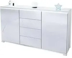 Vladon Sideboard, Wei&szlig; Hochglanz, Holzwerkstoff, 138.5x75.5x35 cm, Wohnzimmer,